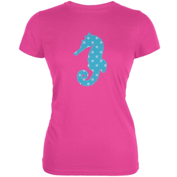 Summer - Seahorse Faux Stitched Hot Pink Juniors Soft T-Shirt - X-Large