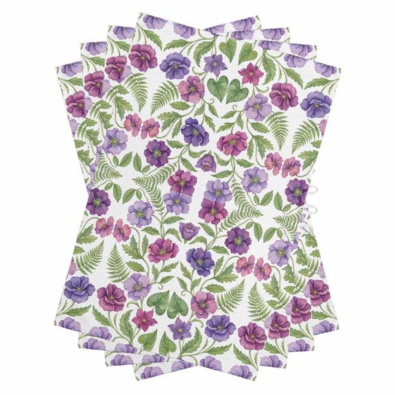 Purple Green Botanical Kitchen Towels Set of 4, Water Absorbent Dish Towel, Watercolor Spring Floral Summer Decorative Hand Towels - Quick Drying Cloth for Cooking Baking, 18x28 Inch