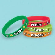 Amscan Boys Super Mario Brothers Birthday Party Assorted Colors Rubber Bracelet (4 Piece), Multicolor, 2 1/2" x 7/16"