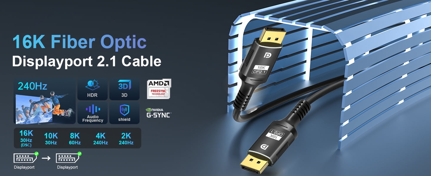16K DisplayPort Extensie Kabel 2.1 - 1m DP Kabel 80Gbps 16K@60Hz 8K@120Hz 4K@240Hz