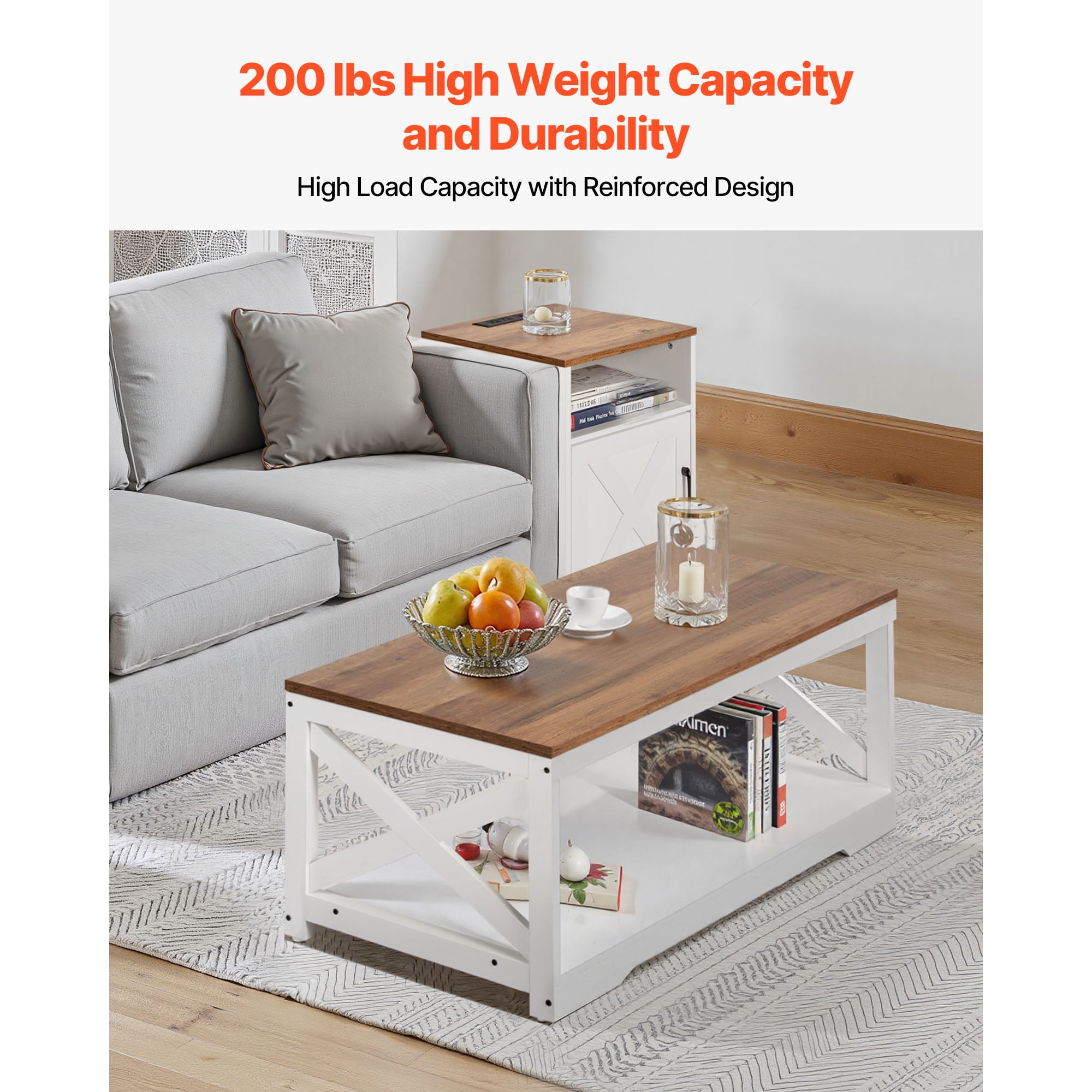 KFFKFF 3-Piece Industrial Coffee Table Set, 40-Inch Coffee Table with 2 Side Tables, Easy Assembly with Built-in Charging Station, Ideal for Living Rooms, Offices, and Apartments