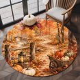 thumbnail image 3 of Thanksgiving Fall Round Area Rug 5 FT,Non Slip Bedroom Area Rug,Rustic Orange Pumpkin Maple Leaves Forest Washable Soft Circular Carpet Floor Mat for Kitchen Dining Room Foyer Balcony Dorm, 3 of 9