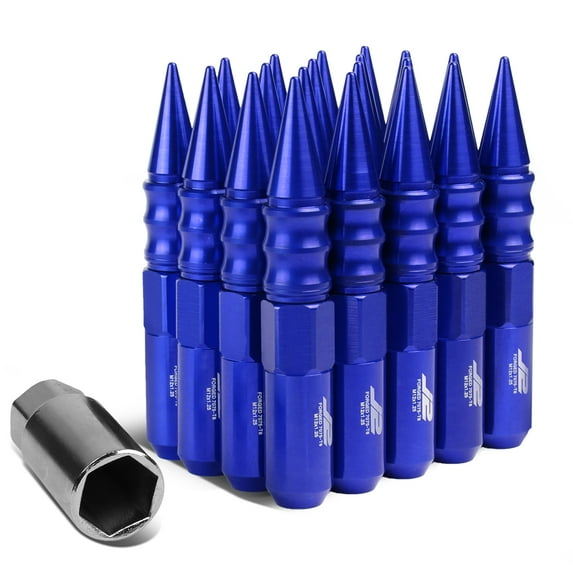 J2 Engineering LN-T7-015-125-BL J2 Engineering 7075 -T6 Forged Aluminum M12 x 1.25 20Pcs 123mm Spiked Cap Lug Nut w/ Socket Adapter ( Blue )