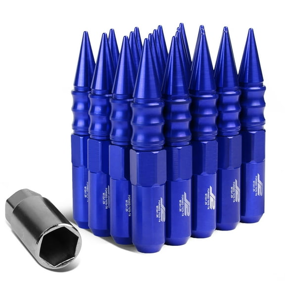 J2 Engineering LN-T7-015-125-BL J2 Engineering 7075 -T6 Forged Aluminum M12 x 1.25 20Pcs 123mm Spiked Cap Lug Nut w/ Socket Adapter ( Blue )