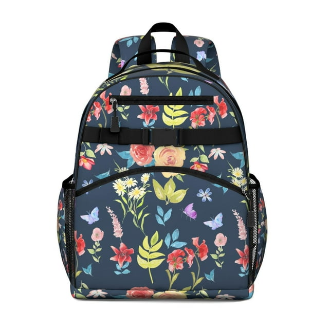 Floral and Leopard Print Student Backpack Adjustable Shoulder Straps Chest Strap Lightweight Durable Bookbag for Student and Students