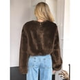 thumbnail image 6 of Women's Cropped Faux Fur Jacket Fashion Long Sleeve Casual Short Coat with Zipper Brown M, 6 of 8