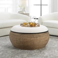 thumbnail image 3 of Uttermost Island Farmhouse MDF Straw Iron and Fabric Storage Ottoman in Brown, 3 of 5