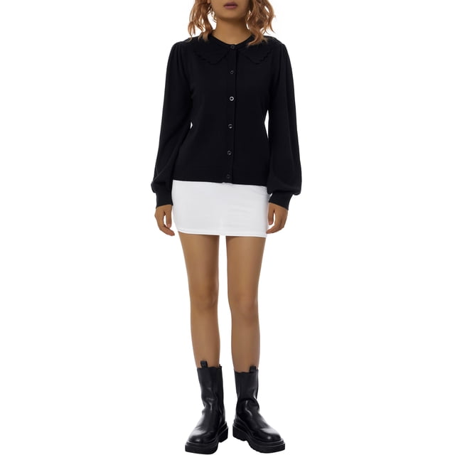 Diconna Women's Long Sleeve Button Cardigan Sweater Lapel Cable Knit Short Sweater Jacket