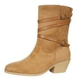 thumbnail image 6 of Womens Wide Calf Ankle Boots Suede Pointed Toe Casual Stacked Heel Strappy Pull on Chelsea Booties, 6 of 6