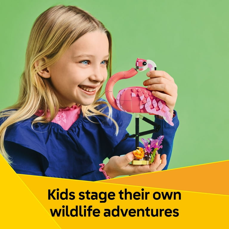 LEGO Creator 3 in 1 Wild Animals: Pink Flamingo Building Toy, Ages 8+ - Includes 3 Building Options, Pink Flamingo, Cockatoo, or Axolotl - Easter Basket Stuffer - 31170