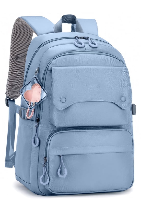 School Backpack, Large Capacity Bookbag for 15.6 Inch Laptop, Water-Resistant Cute Girlish Backpacks for Teen Adults Tween, Lightweight Travel Daypack for Primary Middle School College, Blue