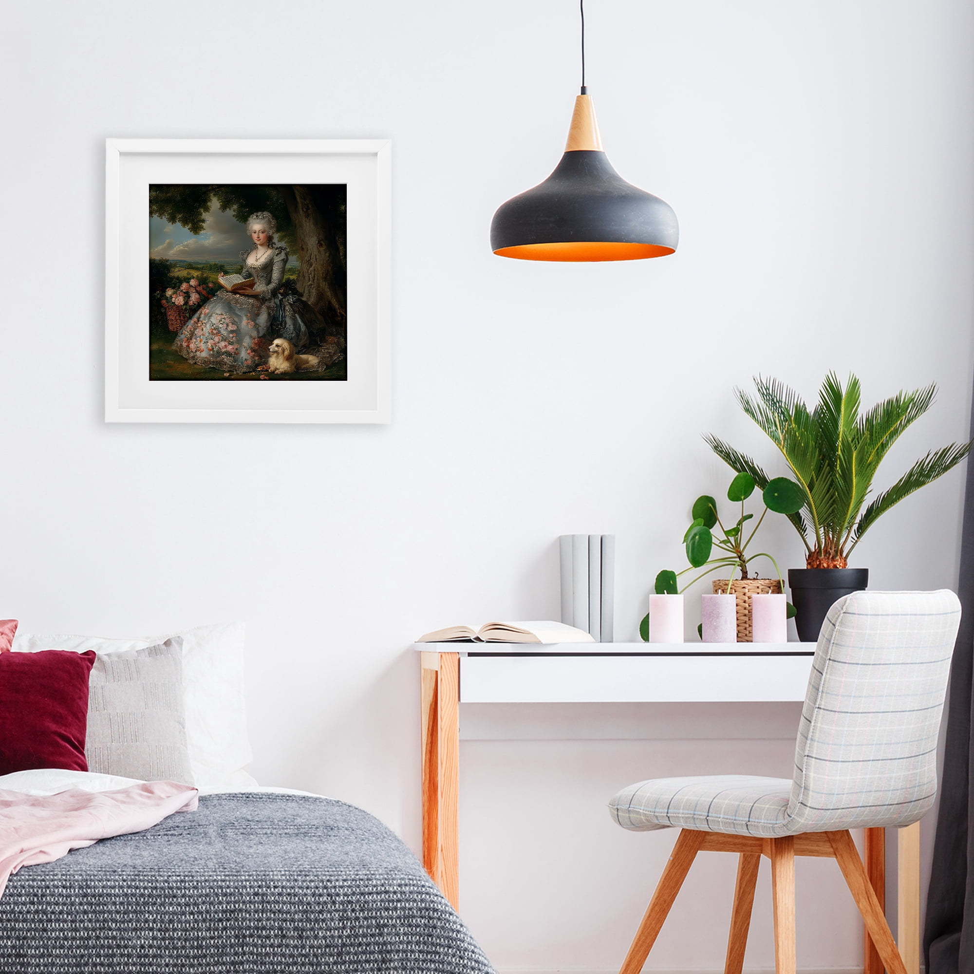 Stupell Industries Reading Rococo Lady with Dog White Framed Print Under Glass, design by The Wands Want