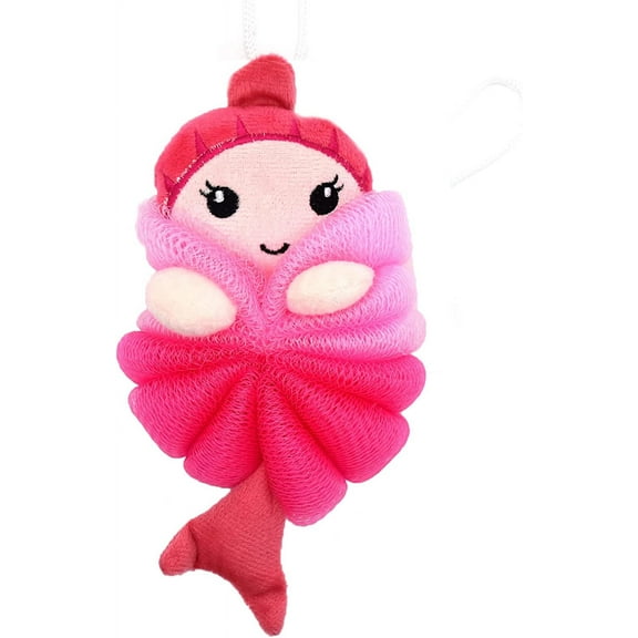 Cute Unicorn Kids Bath Loofahs Balls for Baby Girls Boys Mesh Shower Ball Pouf Exfoliating Bath Sponge Body Cleaner Bath Accessories (Pink Mermaid)