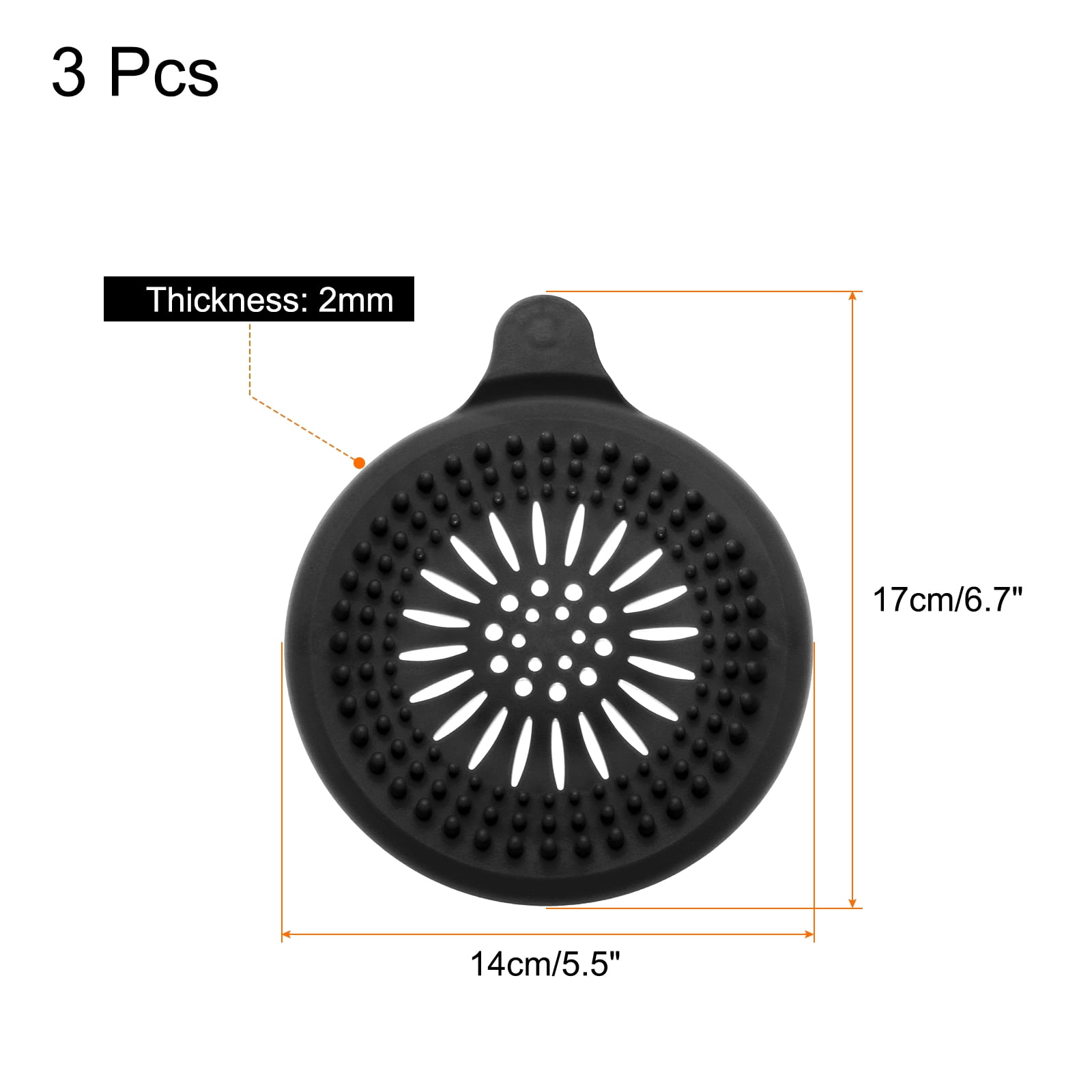 Unique Bargains Shower Drain Hair Catcher Round Cover with Anti-slip Point 5.5" Black 3Pcs