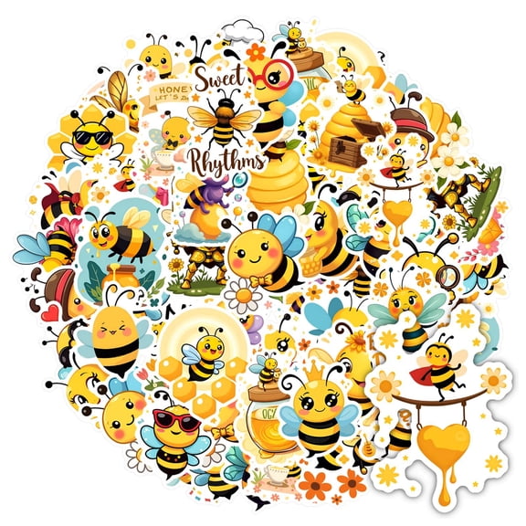 35pcs-50pcs Adorable Bee Stickers Cartoon Honey DIY Stickers Children Stickers for Laptops Suitcase Fridge