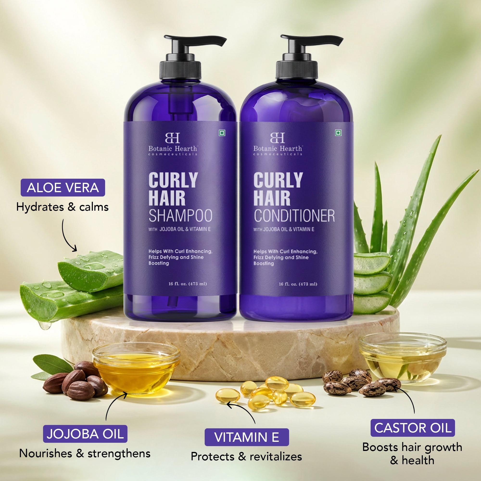 Botanic Hearth Curly Hair Shampoo and Conditioner | 16 fl oz x 2