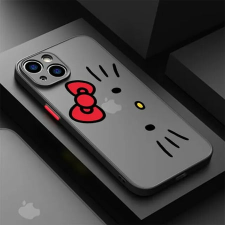 Hello Kitty Matte Case For Apple iPhone 15 11 14 13 12 Pro 7 XR X XS Max 8 Plus 6 6S SE 2022 15Pro Black Phone Cover
