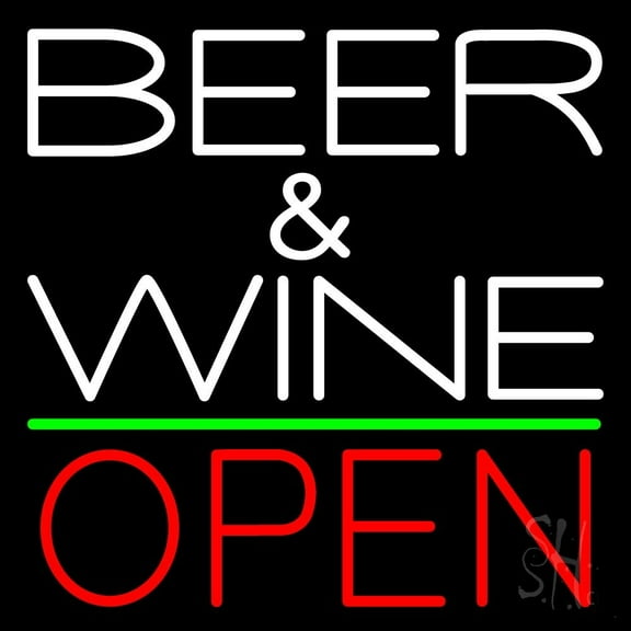 White Beer And Wine With Bottle Red Open LED Neon Sign 16 x 16 - inches, Clear Edge Cut Acrylic Backing, with Dimmer - Bright and Premium built indoor LED Neon Sign for Bar decor.