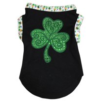 Petitebelle Green Sequins Clover Puppy Dog Shirt (Black/Cupcake Hemmed, XXX-Large)
