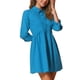 thumbnail image 4 of Vestido de camisa para mujer Inspire Chic de manga 3/4, con botones, mini vestido, azul lago, XS, 4 of 5