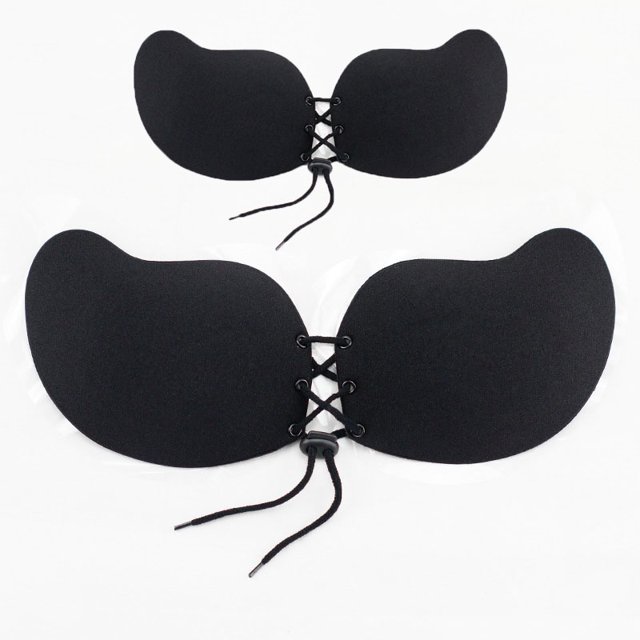 Soutien-gorge Adhésif Cordon Invisible Soutien-Gorge Collant Soutien-Gorge Push-Up Bustier pour Femmes Soutiens-Gorge en Silicone Dos Nu 2 Paires, Noir-1, C