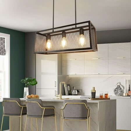 

DingLiLighting 3-Light Industrial Kitchen Island Pendant Light Iron Mesh Cage Pendant Lamp for Dining Room 3 E26 LED Bulbs Included