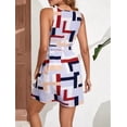 thumbnail image 2 of Women's Geometric Print Sleeveless Mini Dress with Belt for Summer Events Elegant Silhouette Easy Care Fabric 60%, 2 of 11