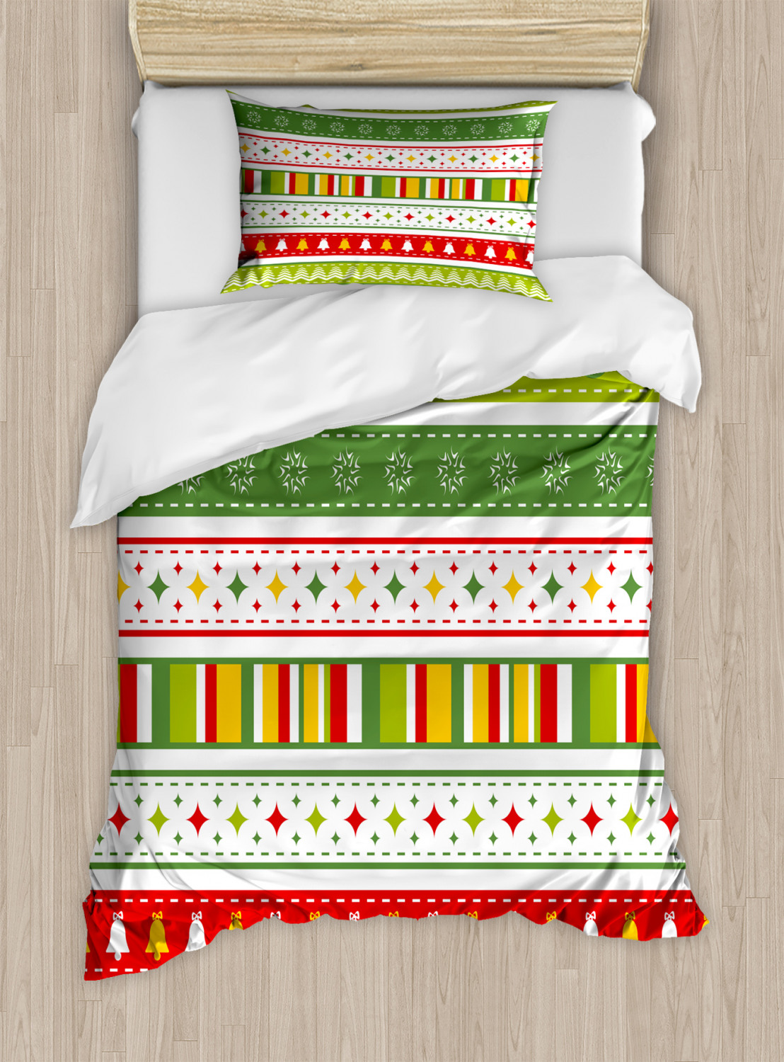 Christmas Twin Size Duvet Cover Set, Set of Traditional Seasonal
