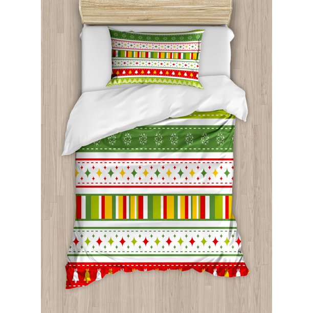 Christmas Twin Size Duvet Cover Set, Set of Traditional Seasonal