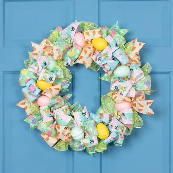Northlight Pastel Easter Egg and Ribbons Wreath - 22"