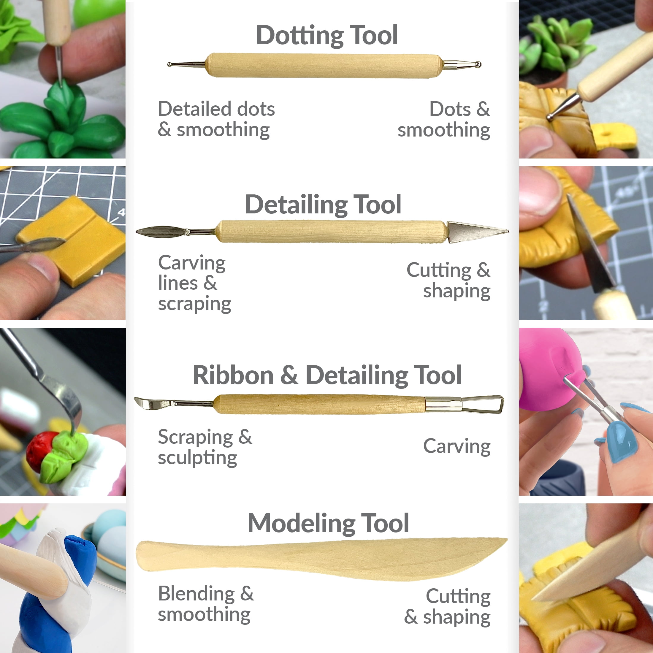 ArtSkills - Art Elements Clay Tools - Wood Handle Dual Ended Clay Sculpting Tool Set
