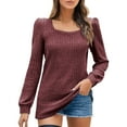 thumbnail image 2 of Ladies Solid Color Knit Flannel Long Sleeve Top Lacy Top Sexy Shirt Women Long Layering Tops 3x Dress Blouse Just Works Swing Tops for Women Women Shirts Short Sleeve Casual plus Size Exercise Clothes, 2 of 8
