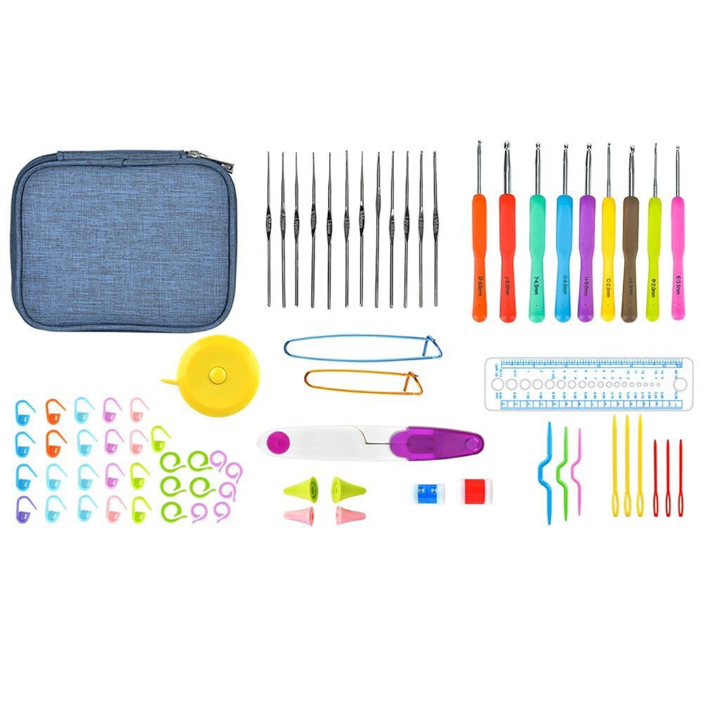 HEALEEP 72Pcs Crochet Sewing Needles for Yarn Pink Crochet Hooks Kit Ergonomic Handles Knitting Lovers