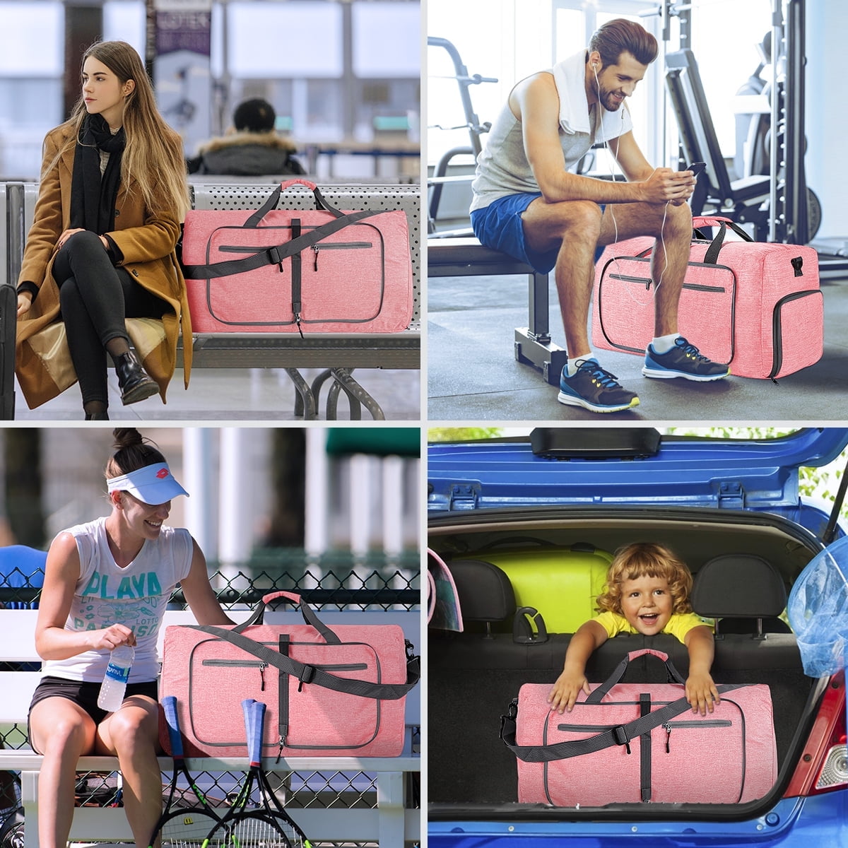 DAKOMM Travel Duffle Bag, 80L Foldable Weekender Bags for Women with Shoe Compartment, Carry on Overnight Bag for Men Women, 28" Gym Travel Bag Water Repellent & Tear Resistant, Pink