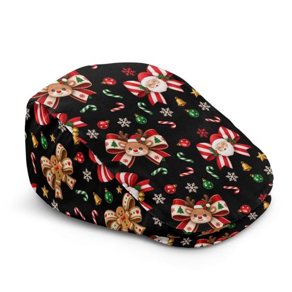 ZWPINITUP Men's Newsboy Hat Breathable Flat Ivy Cabbie Cap for Men Women Ideal for Holiday Parties, Santa Reindeer Bows Print