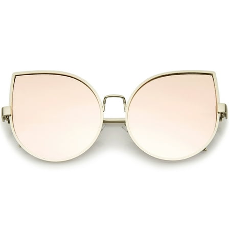 sunglassLA - Oversize Slim Metal Frame Colored Mirror Flat Lens Cat Eye Sunglasses 58mm - 58mm