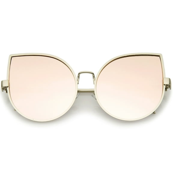 sunglassLA Female Oversize Slim Metal Frame Colored Mirror Flat Lens Cat Eye Sunglasses 58mm (Matte Silver / Pink Mirror) - 58mm