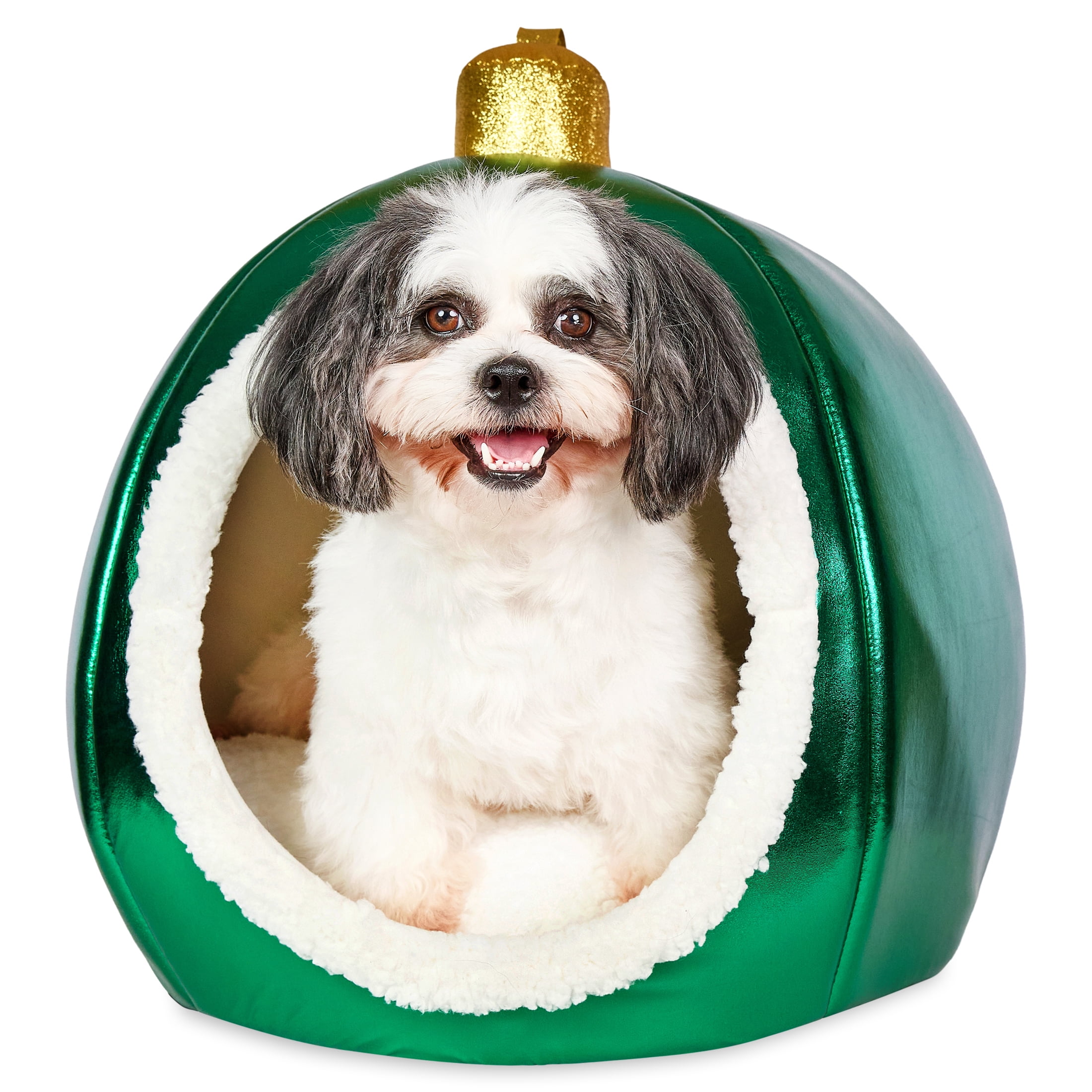 Vibrant Life Christmas Ornament Small Holiday Pet Bed, Green and White, 19" x 18"