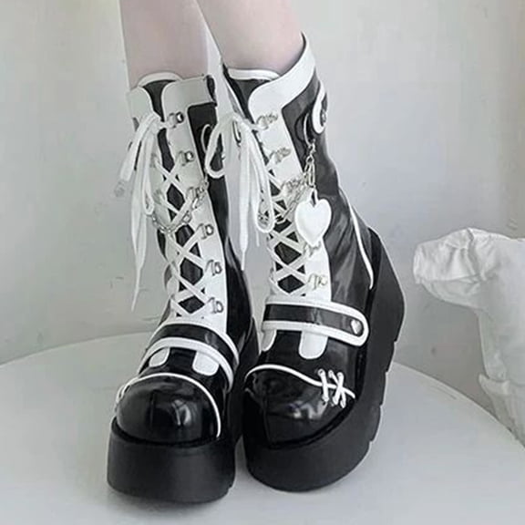 JUSLIO Boots for Women,Chunky Heel Boots Round Toe Platform Fashion Casual Comfort Mid Calf Boots