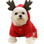 Fovien Pet Christmas Reindeer Costume Doggie/Cat Soft Comfy Coral Velvet Pajamas, Pet Warm Winter Hoodies Jumpsuits for Holiday Party XS