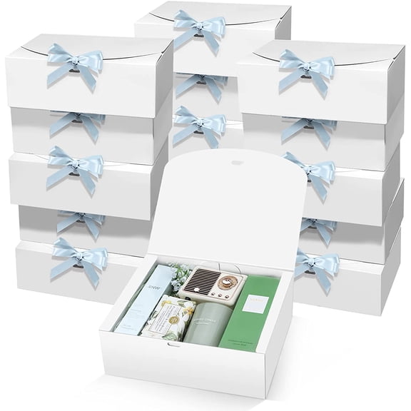 15 PCs Gift Boxes with Lids, White 10X8X4 Inch Gift Boxes, Bridesmaid Proposal Box with Ribbon, Kraft Paper Boxes for Wedding, Packaging, Present, Birthday, Christmas, Party