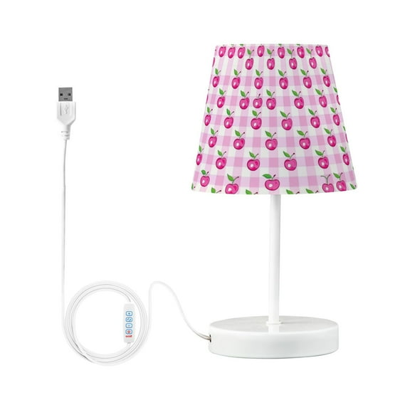 LED Desk Lamp Cherry on Plaid Table Nightstand Lamps with 3 Color Temperatures for Home Bedroom Living Room Decor 6x11