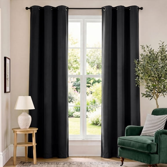 TOPICK Black Blackout Curtains Solid Grommet Drapes for Bedroom Living Room Dining Room 2 Panels W40" x L84" inch