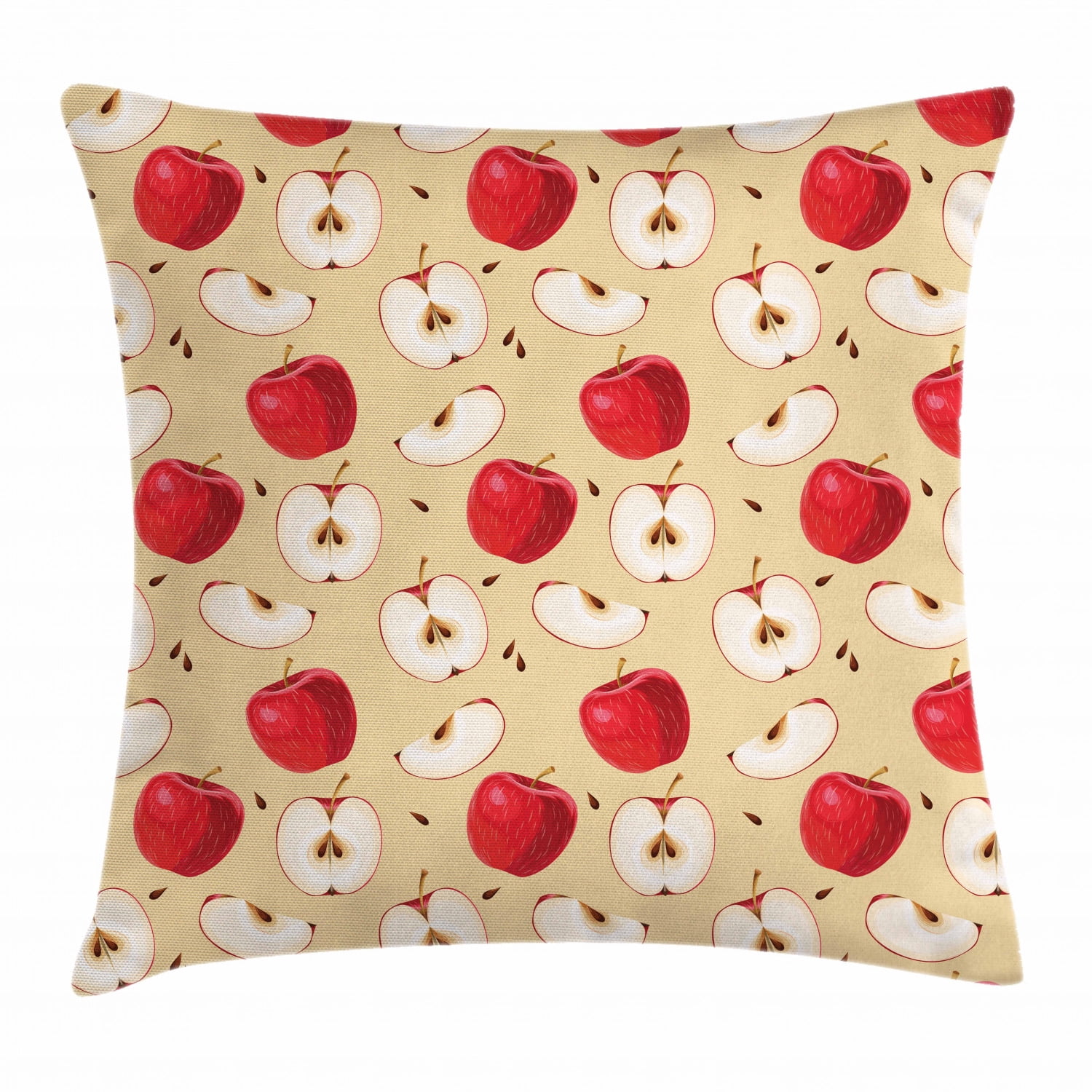 Apple Throw Pillow Cushion Cover, Fresh Apple Slices with Seeded