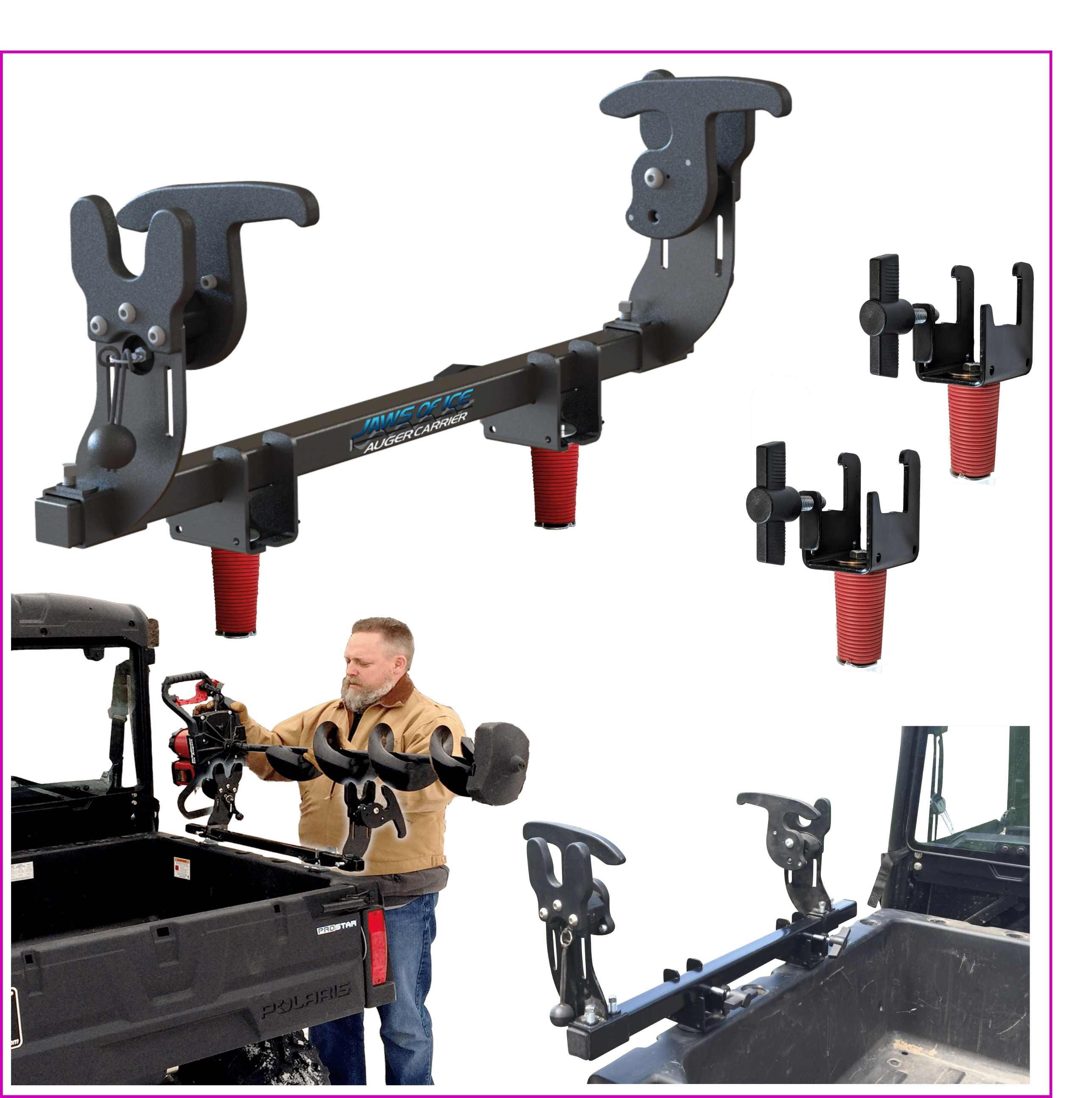 Jaws of Ice Auger Carrier Mount Polaris Ranger UTV w/Quick Attach for