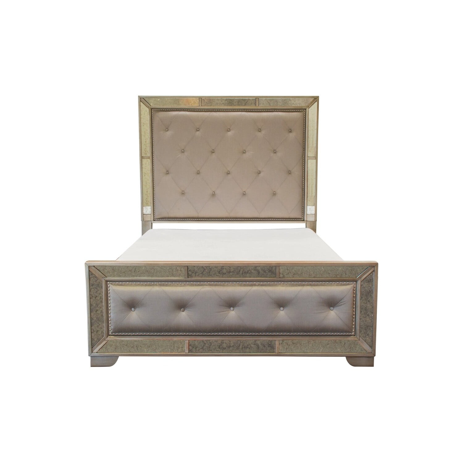 Best Master Furniture Ava Mirrored Silver Bronzed Bed, Cal King