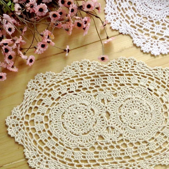 Phantomon Handmade Crochet Lace Placemats , Oval Shape, 10 x 14 inch (White Pack Of 4)