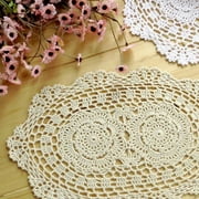 Pack Of 4 Phantomon Lace Doilies Handmade Crochet, Oval Shape, 10 x 14 inch (Beige)