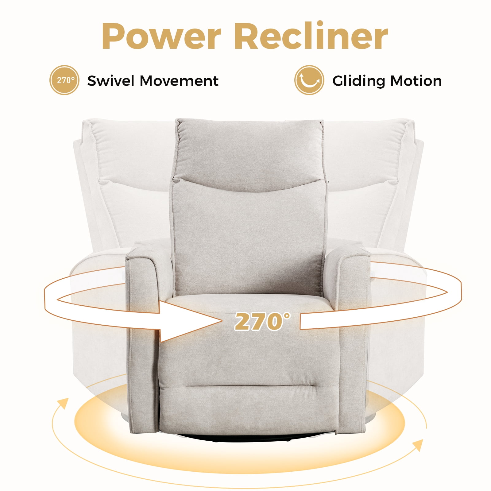 Bonzy Home Electric Recliner Chair, 270° Swivel Recliner Living Room Sofa Chair with USB Ports, Beige