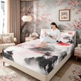 thumbnail image 3 of Manfei Watercolor Fuji Queen Sheet Sets for Teens, Pink Moon Bed Set, Black Red White 4 Pieces, 1 Flat Sheet, 1 Fitted Sheet and 2 Pillowcases, 3 of 6
